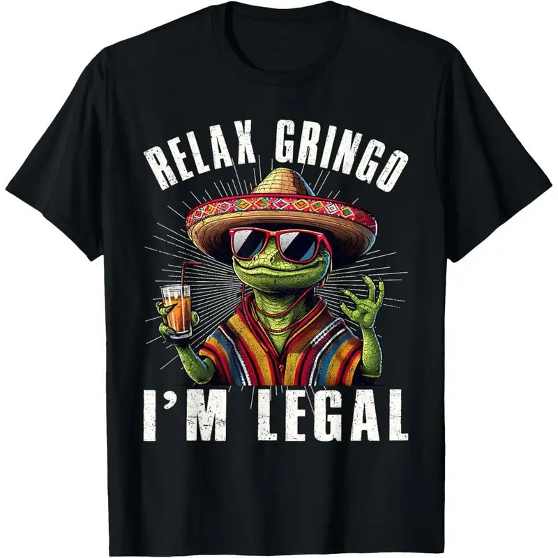 shirts - Cotton Short Sleeve Relax Gringo I'm Legal Mexican Lizard Funny T-Shirt for Men Women - designer hoodies