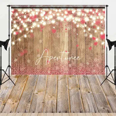 Aperturee Retro Wood Lighted Pink Hearts Combo Set Backdrop, 7 x 5 ft / 7 x 5 ft, 97.4 USD, combo set backdrops, AH0B485-D, M...