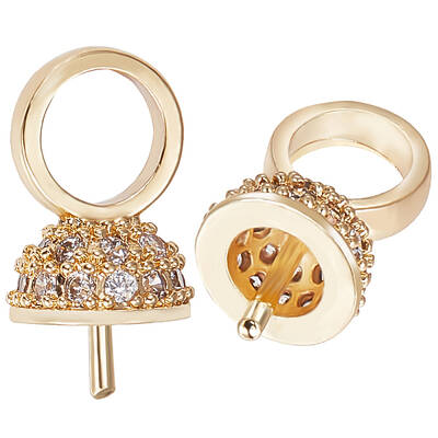 10Pcs Brass Micro Pave Cubic Zirconia Cup Pearl Peg Bails Pin Pendants