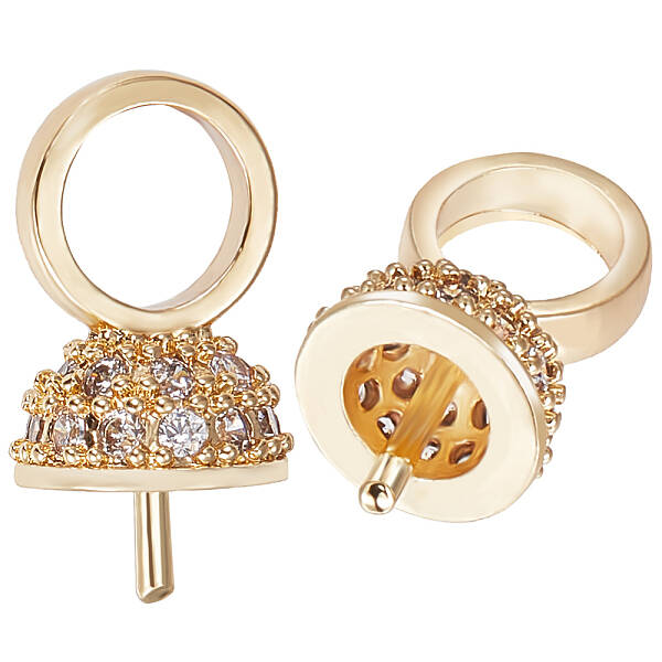 10Pcs Brass Micro Pave Cubic Zirconia Cup Pearl Peg Bails Pin Pendants