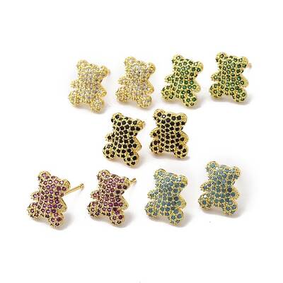 Cubic Zirconia Bear Stud Earrings