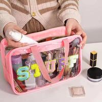 Letter Pattern Clear Makeup Bag with Handle, Waterproof Zipper Makeup Organizer Pouch, Portable Travel Storage Bags for Trave...