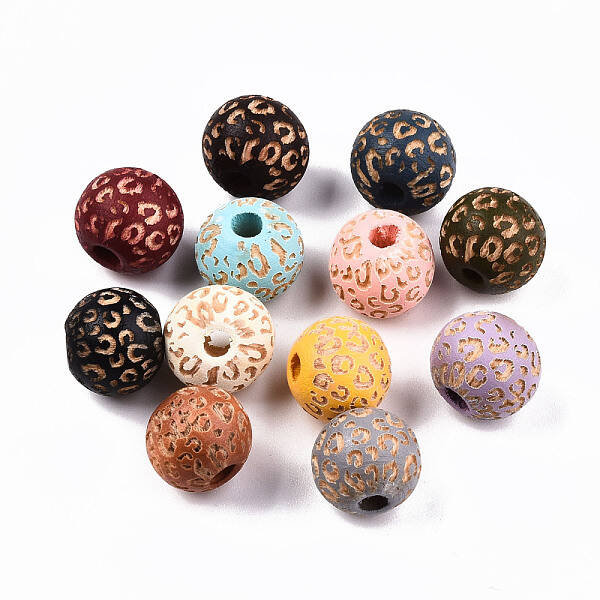 Painted Natural Wood Beads
