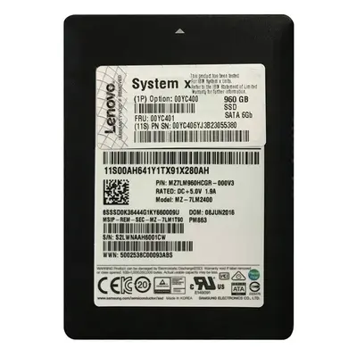 00YC401 Lenovo 960GB Multi-Level Cell SATA 6Gb/s Hot Swappable 2.5-Inch Solid State Drive