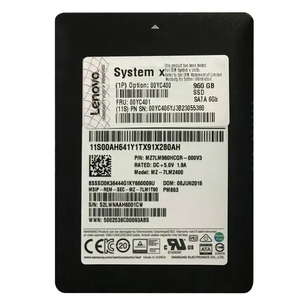00YC401 Lenovo 960GB Multi-Level Cell SATA 6Gb/s Hot Swappable 2.5-Inch Solid State Drive
