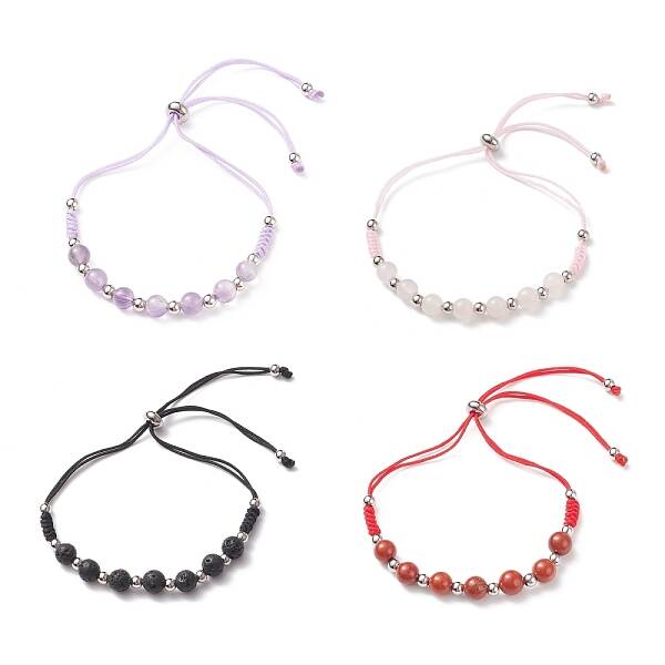 Natural Mixed Stone Beads Slider Bracelets for Men Women