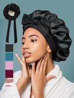 Elegant Solid Color Silky Sleeping Bonnet for Women, 2024 Summer New Trendy Comfy Elastic Adjustable Satin Bonnet, Versatile ...