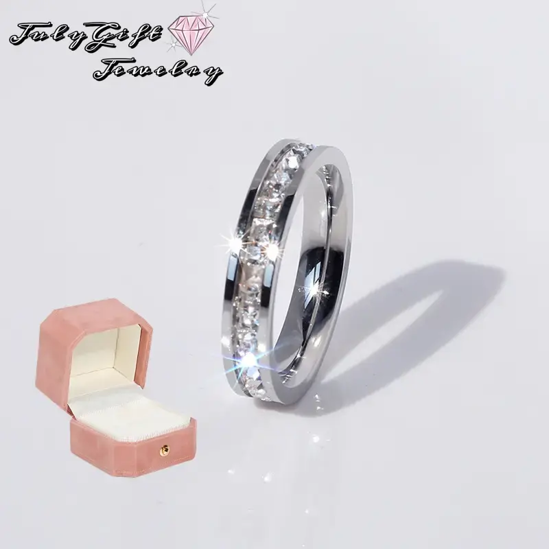 Plated Single Row Pave Stackable Eternity Ring Size