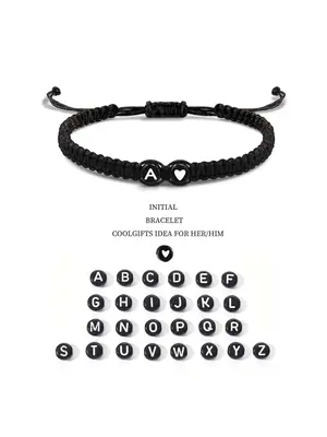 Summer 26 Letters & Heart Design Braided Drawstring Couple Bracelets, Casual Simple Plain Color Braided Bracelet, Adjustable ...