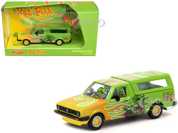 Volkswagen Caddy Pickup Truck with Camper Shell Green with Flames and Graphics \