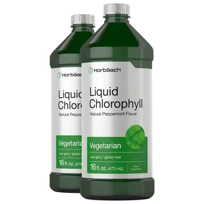 Horbäach Chlorophyll Liquid Drops | 100mg | 32 oz (2 x 16 oz Bottles) | Natural Peppermint Flavor | Vegetarian, Non-GMO, Glu...