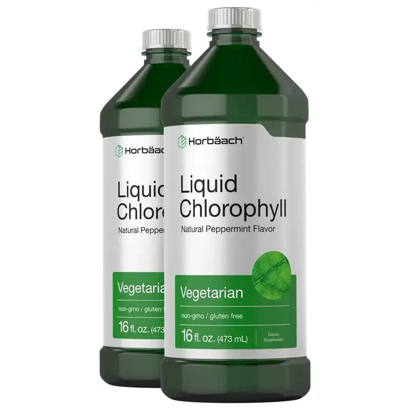 Horbäach Chlorophyll Liquid Drops | 100mg | 32 oz (2 x 16 oz Bottles) | Natural Peppermint Flavor | Vegetarian, Non-GMO, Glu...