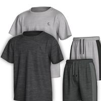 Essenclo Boys Clothing Sets Tagless Loose Athletic Performance Crew Neck T-Shirt and Short Outfits Size 3-16 (4 Piece Set)