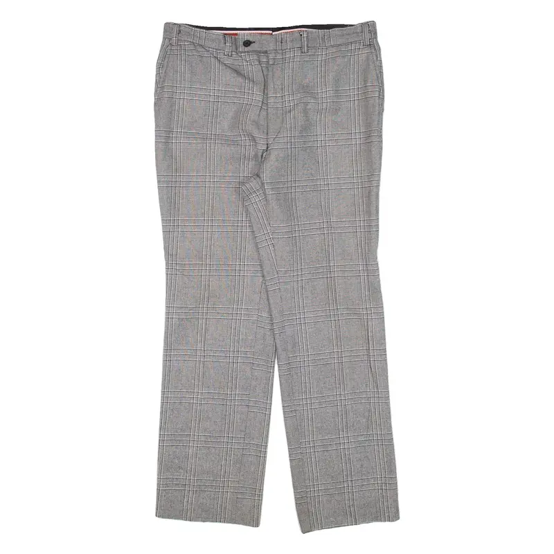FREY Check Mens Trousers Grey Regular Straight Wool W32 L28