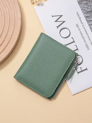 Women's Simple Style Plain Color RFID Blocking Short Wallet, Casual Trendy Zipper Wallet with Card Slots & ID Window, Fashion...