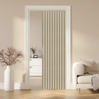 Solid Color Pleated Magnetic Folding Door Curtain, Blackout Modern Style Door Curtain, Doorway Curtain for Home Interior Livi...