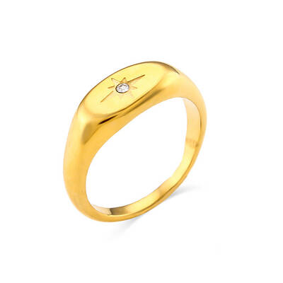 Stylish Elliptical Star Zircon Ring for Women - 18K Gold Plated Stainless Steel North Star Jewelry