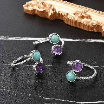 Natural Amethyst & Amazonite Finger Rings