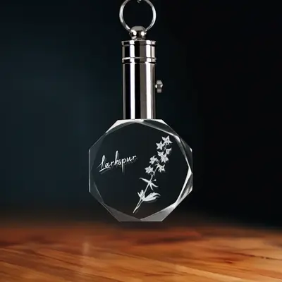 2D Memory Crystal™ - Pre-Design Keychain - Octagon - July Larkspur-Medium