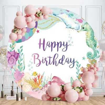 Aperturee Blue Glitter And Gold Bokeh Round Birthday Backdrop | Birthday Backdrop Ideas | Birthday Round Backdrop Cover | Cir...