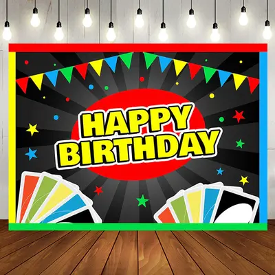 Uno Card Games Starts Blackboard Birthday Backdrop - Aperturee