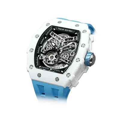 TSAR BOMBA Men's Luxury Ceramic Bezel Skeleton Mechanical Watch | Blue | Elementalal TB8208 | Sapphire Glass 50M Waterproof F...