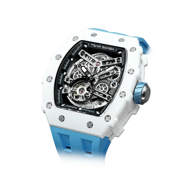TSAR BOMBA Men's Luxury Ceramic Bezel Skeleton Mechanical Watch | Blue | Elementalal TB8208 | Sapphire Glass 50M Waterproof F...