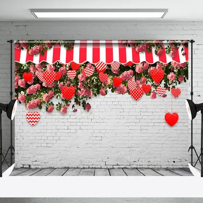 Aperturee White Bricks Greenery Floral Valentines Day Backdrop, 3X2FT(1MX0.6M), 14 USD, valentines day backdrops, NYHD1I52-M