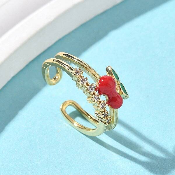 Brass Micro Pave Clear Cubic Zirconia Enamel Adjustable Cuff Rings for Women
