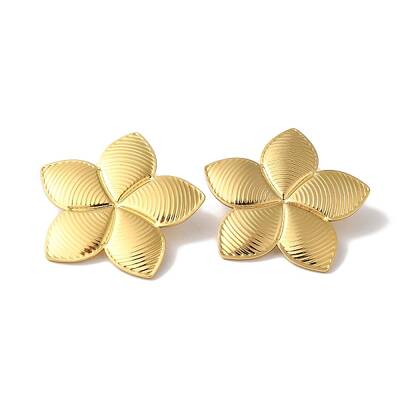Textured Flower Ion Plating(IP) 304 Stainless Steel Stud Earrings for Women