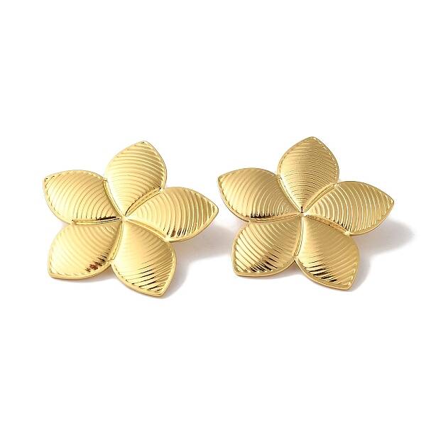 Textured Flower Ion Plating(IP) 304 Stainless Steel Stud Earrings for Women