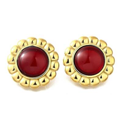 304 Stainless Steel Red Agate Stud Earrings