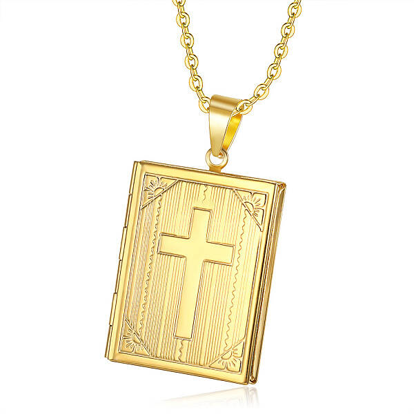 Stainless Steel Rectangle with Cross Pendant Necklace
