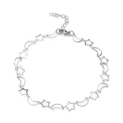 Non-Tarnish 304 Stainless Steel Star & Moon Link Chain Anklets for Men Women
