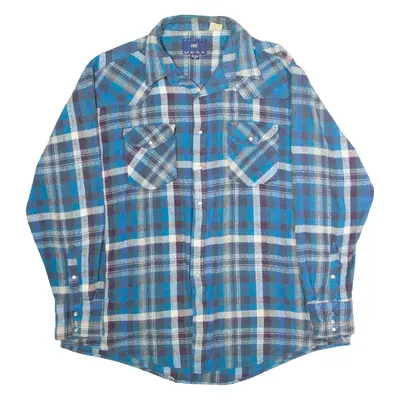 PAINTED MESA Western Mens Flannel Shirt Blue 90s Plaid Long Sleeve 2XL