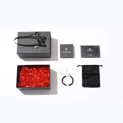 DRINSPER Exquisite Jewelry Gift Box, Dark Golden Stamping Gothic Black Gift Box Set, Anniversary Birthday Gift Package