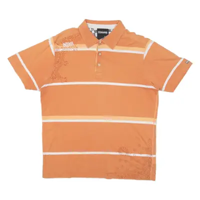 BILLABONG Mens Polo Shirt Orange Striped L
