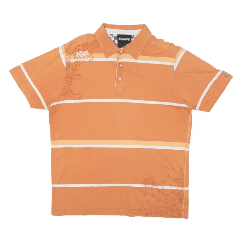 BILLABONG Mens Polo Shirt Orange Striped L