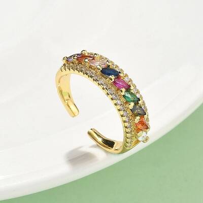 Brass Micro Pave Colorful Cubic Zirconia Adjustable Cuff Rings