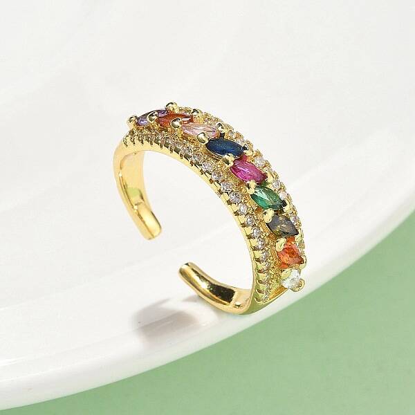 Brass Micro Pave Colorful Cubic Zirconia Adjustable Cuff Rings