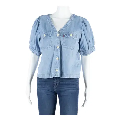 LEVI'S Womens Blouse Blue V-Neck Puff Sleeve M