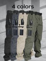 Men's Solid Color Zipper Waterproof Tactical Work Pants, Without Belt, Solid Color Design, Regular Fit, with Sports Pockets, ...