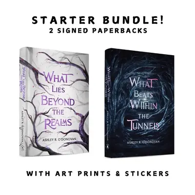 Two Signed Paperbacks with Art Prints and Stickers - What Lies Beyond the Realms Series Bundle paperback book