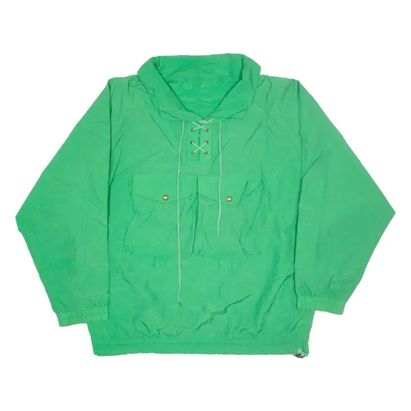 PICDOR Drawstring Pullover Shell Jacket Green Nylon 90s Womens XL