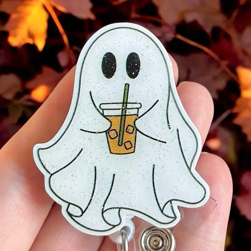 Glitter My Badge Halloween coffee nurse Spooky nurse badge reel for nurse and hospital workers. Badge clip Badge pull - Retra...