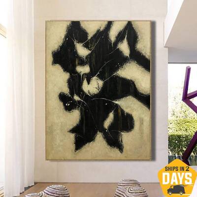 Wall Abstract Art On Canvas Large Black And White Oil Painting | ASH FLOWER 59"x51"