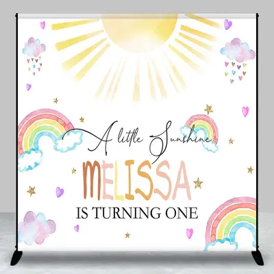 Cute Rainbow Cloud Sun Custom 1st Birthday Backdrop - Aperturee