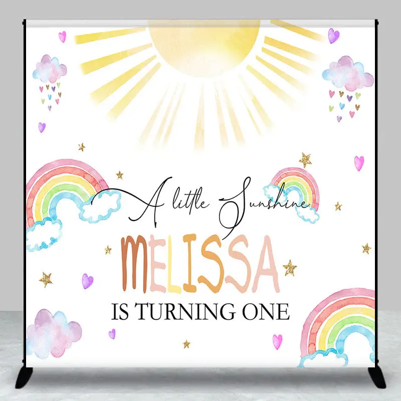 Cute Rainbow Cloud Sun Custom 1st Birthday Backdrop - Aperturee