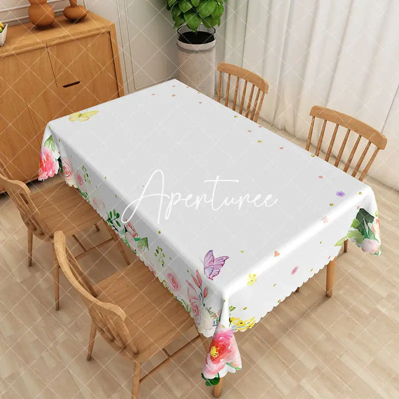 Aperturee Spring Butterfly Flowers Rectangular Tablecloth, 52 x 70 inch, 30.82 USD, rectangle tablecloths, ZWH01876-A