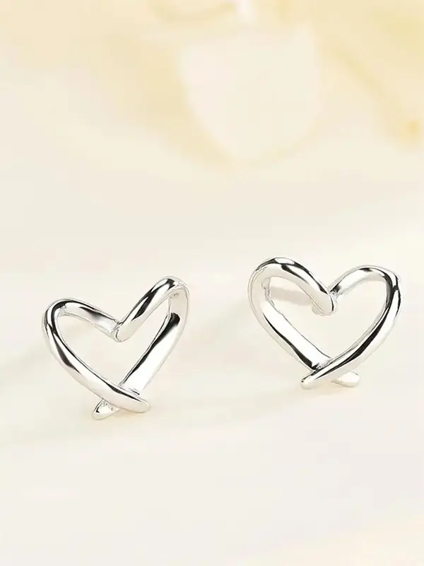 Women's Simple Heart Design Stud Earrings, 2025 New Style Jewelry for Party, Daily Clothing Decor, Dainty Fashion Jewelry, Tr...